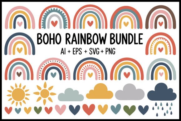 Boho Rainbow Clipart Bundle