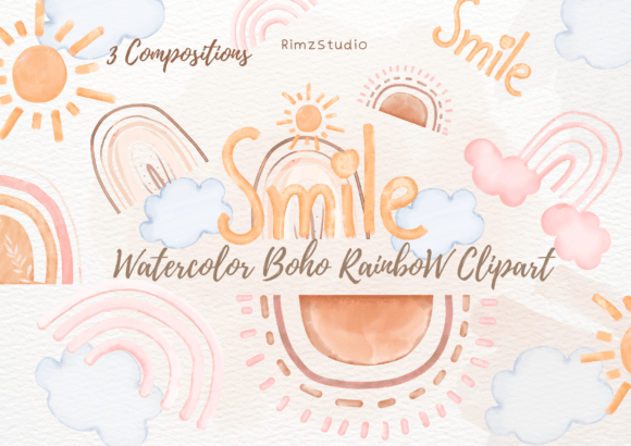 Watercolor Boho Rainbow Clipart Png